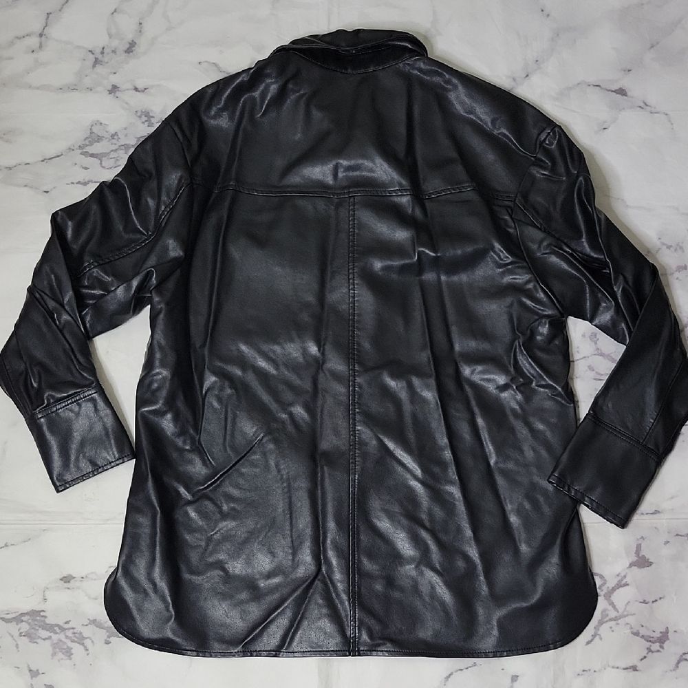 Mango Black Faux Leather Shirt Jacket - Picture 6 of 8
